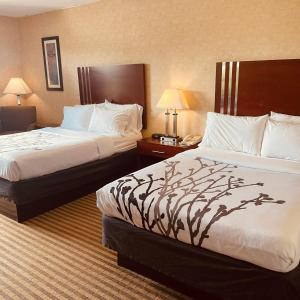 a hotel room with two beds and two lamps at Lynchburg Grand Hotel in Lynchburg