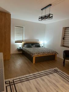MirovoPrimo apartmani的一间带床和吊灯的卧室 更多16张照片