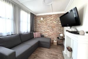 TV a/nebo společenská místnost v ubytování Aranypart Apartmanházak Tiszakécske