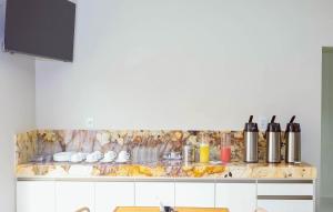 een keuken met een aanrecht met veel apparatuur bij Novo Valle Hotel in Itinga +1 foto