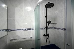 a shower with a glass door in a bathroom at Sunny Cottage in Petrcane