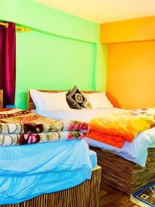 Postel nebo postele na pokoji v ubytování Parvat View Homestay