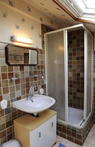 a bathroom with a sink and a shower at Les tilleuls in Bligny