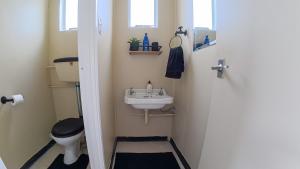 a small bathroom with a sink and a toilet at Blue Mountains Loft, Tapanui in Glenkenich +16 photos
