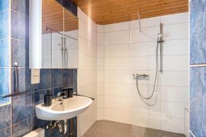 a bathroom with a sink and a shower at Ferienwohnung Boddenberg in Waldbröl +15 photos