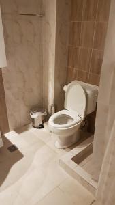 a bathroom with a toilet and a trash can at Konstantinos Apartments in Kholargós +88 photos