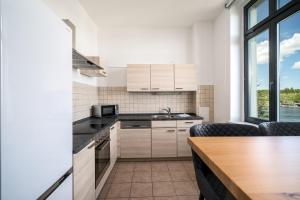 Køkken eller tekøkken på Ferienapartment Blue Sea - Seeblick, Komfort und Kamin in Malchow