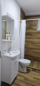 a white bathroom with a toilet and a sink at Apartments&studio Villa Antigona in Gevgelija +32 photos