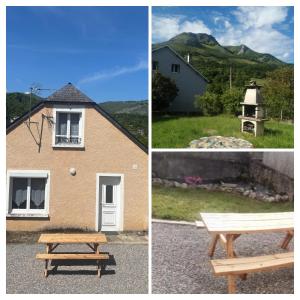three different views of a house and a bench at Gîte Bellevue in Ossen