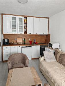 a living room with a couch and a kitchen at Apartman-Stan in Jagodina