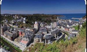 an aerial view of a city with buildings and the ocean at EL BALCON DE LUARCA in Luarca