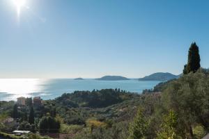 ein Blick auf das Meer von einem Hügel in der Unterkunft "Ulivi House" inside a Private Park, shared Pool, Tennis, 2 AC BDR, 2BTH, parking next home and private garage in Lerici! in Lerici