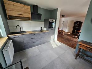 a kitchen with a sink and a counter top at seenahes Ferienidyll in Wustrow