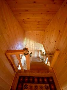 an overhead view of a room in a wooden cabin at Gomis mta house in Itʼkhvisi