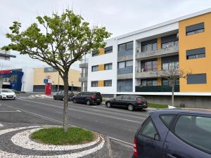 a car parked on the side of a street with a tree at Cosy Home Azores in Lagoa