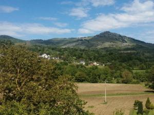 a view of a field with a mountain in the background at Gîte Bellevue in Ossen +4 photos
