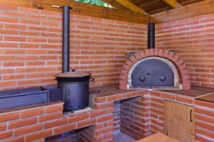 an outdoor oven with a brick wall at House in Krikstonys in Krikštonys