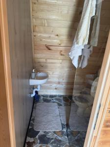 a bathroom with a toilet and a sink at AM Pyramid resting in Visoko