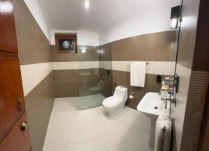 a bathroom with a toilet and a sink at Summit Hotel Skardu in Skardu