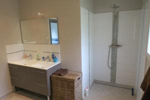 a bathroom with a sink and a shower at L'embellie in Châteaurenard +18 photos