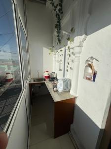 a small kitchen with a counter and a sink at Landour Apartment Beauty and Charm Kothri- Vintage Vibes in Mussoorie