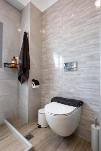 a bathroom with a white toilet in a room at RENI APARTMENT Faliraki in Faliraki