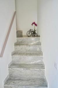 a stairway with a bike and flowers in a vase at B&B Santa Filomena in Laterza