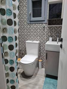 a bathroom with a toilet and a sink at Amyrissa House in Mesochórion +24 photos