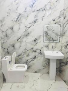 ハリドワールにあるJairam - HOME STAYのトイレと洗面台を備えた白いバスルーム