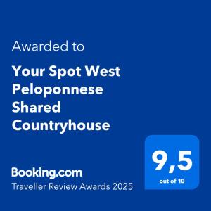 Certifikát, hodnocení, plakát nebo jiný dokument vystavený v ubytování YourSpot Project - shared countryhouse - private rooms - West Peloponnese