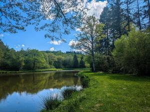 a river in the middle of a park with trees at Ancienne fermette à Aigurande: nature, proche Creuse, 1 chambre, jardin privé, barbecue, garage - FR-1-591-1 in Aigurande +10 photos
