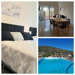 une chambre d'hôtel avec un lit, une table et une salle à manger dans l'établissement Departamento Anita Villa Carlos Paz, à Villa Carlos Paz