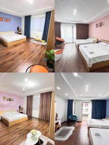 a collage of four pictures of a bedroom at Vinhomestay sh19-98 in Hòa Bình +6 photos