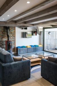 ein Wohnzimmer mit Sofas und Kamin in der Unterkunft Duplex in Albiez-Montrond with terrace in Albiez-Montrond + 59 Fotos