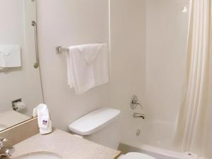 ein weißes Badezimmer mit Toilette und Waschbecken in der Unterkunft Americas Best Value Inn Jefferson City in Jefferson City + 42 Fotos