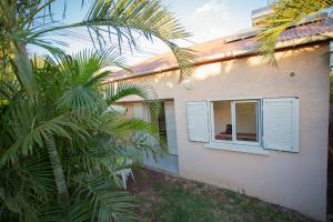 une maison avec une fenêtre et quelques palmiers dans l'établissement Studio Alamanda - Capucine Location, à La Saline les Bains