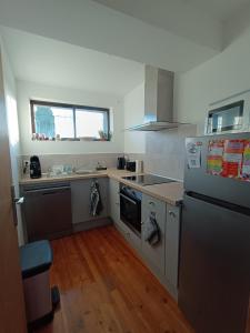 a kitchen with a refrigerator and a sink at La terrasse des Augustins in Limoux