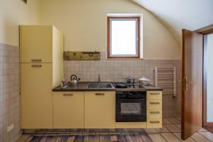 a small kitchen with a sink and a refrigerator at San Carlo Appartamenti vacanze in Soiano del Lago
