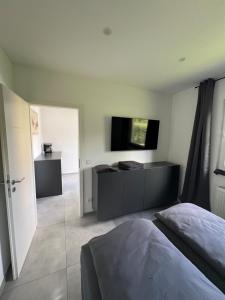 Μια τηλεόραση ή/και κέντρο ψυχαγωγίας στο 1 Zimmer Apartment mit Bad an der Stadt Grenze Berlins