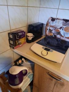 Příslušenství pro přípravu čaje a kávy v ubytování Tahi Apartman