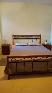 a bed with two pillows on it in a room at La vacoas in Floréal