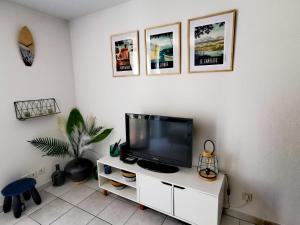 Μια τηλεόραση ή/και κέντρο ψυχαγωγίας στο Petite maison cosy 4 couchages à 700 m de la plage