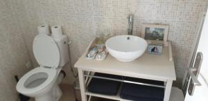 a bathroom with a white sink and a toilet at La Maison d'Onésiphore in Cazes-Mondenard +10 photos