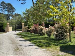 Un camino de entrada con una puerta y algunos arbustos y árboles. en DOMAINE D'ONCE, en Sanguinet