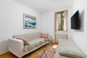 a living room with a couch and a tv at Dei Fiori Apartments in Rovinj