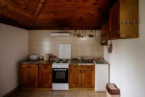 a kitchen with a white stove and a sink at Vikendica Ilic - Petrovac na Mlavi in Porosanica