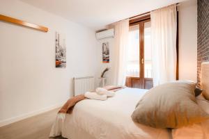 a bedroom with a bed with two pillows and a window at Casa Augusta Renovada Centro Histórico 5 Pax in Zaragoza