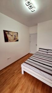 a bedroom with a large bed in a room at Kjara Apartment-Airport in Petrovec