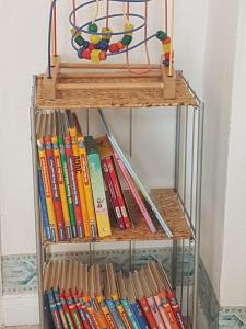 un estante de libros con un montón de libros en Brockenferien, en Bad Harzburg