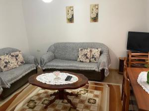 a living room with a couch and a coffee table at Kriss APARTMENT in Përmet